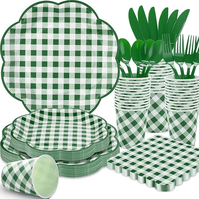 175 Pcs Green Gingham Plates and Napkins Party Supplies - Green and White Checkered Plates Sets S... | Amazon (US)