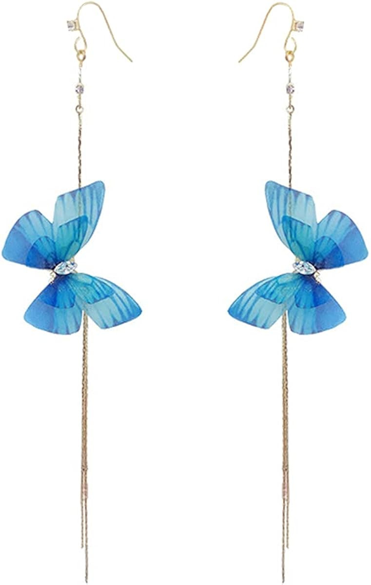 Cute Butterfly Love Heart Crystal Drop Dangle Earrings for Girls Lifelike Butterfly Long Tassel P... | Amazon (US)