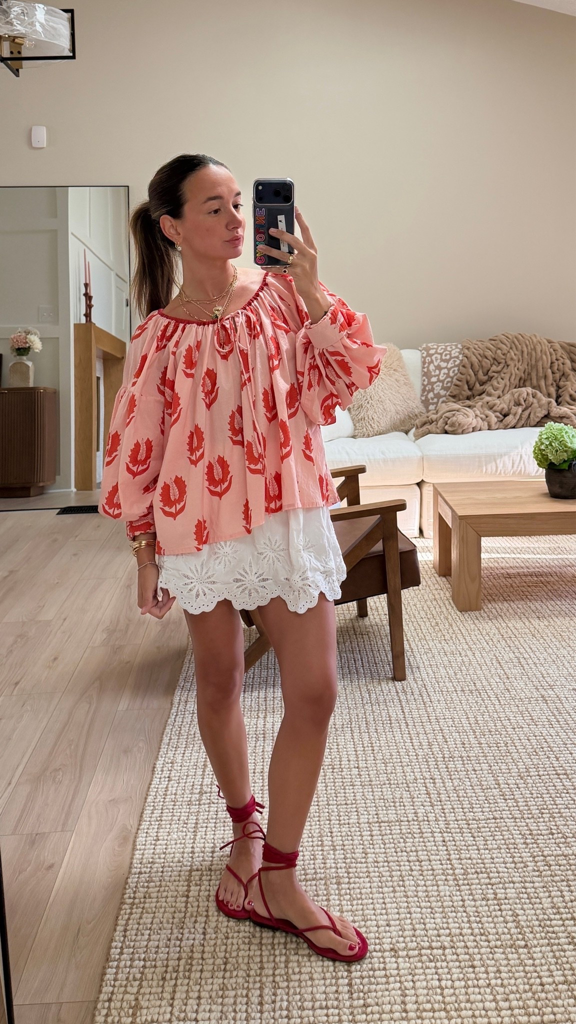 XS top! Skirt is old FP but linked the current version. Sandals are sold out (Seychelles) linked similar!