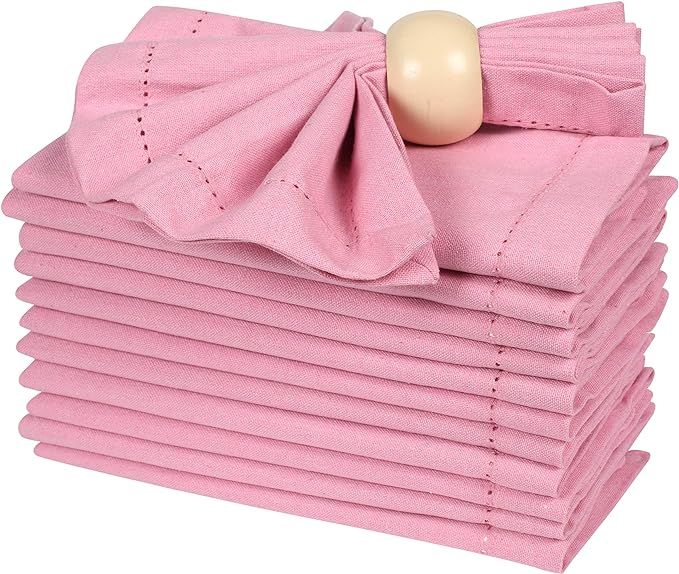 BEDDING CRAFT Set of 12 Hemstitch Baby Pink Cloth Dinner Napkins 100% Cotton - Soft Durable Washa... | Amazon (US)