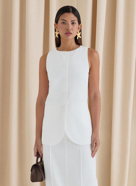 White Tailored Longline Waistcoat- Marcallo | 4th & Reckless
