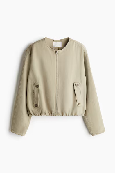 H & M - Linen-blend bomber jacket - Beige | H&M (UK, MY, IN, SG, PH, TW, HK)