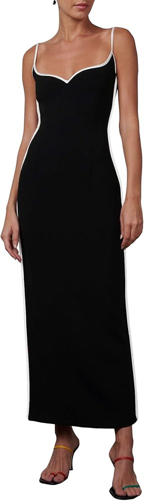 Fisoew Women’s Spaghetti Strap Bodycon Maxi Dress Summer Sexy Low Neck Back Slit Contrasting Kn... | Amazon (US)