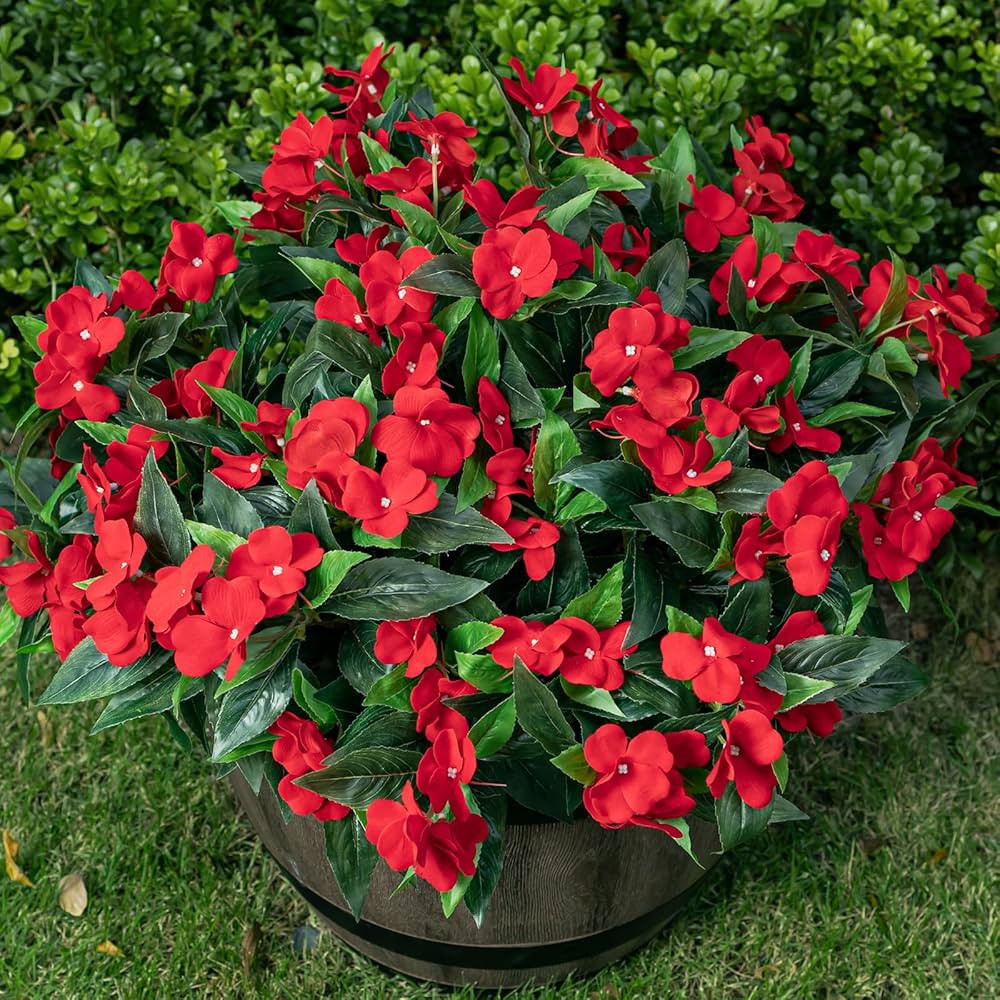 Artificial Fake Flowers for Outdoor Décor 6 Bundles UV Resistant Fake Plants for Planter Faux Fl... | Amazon (US)