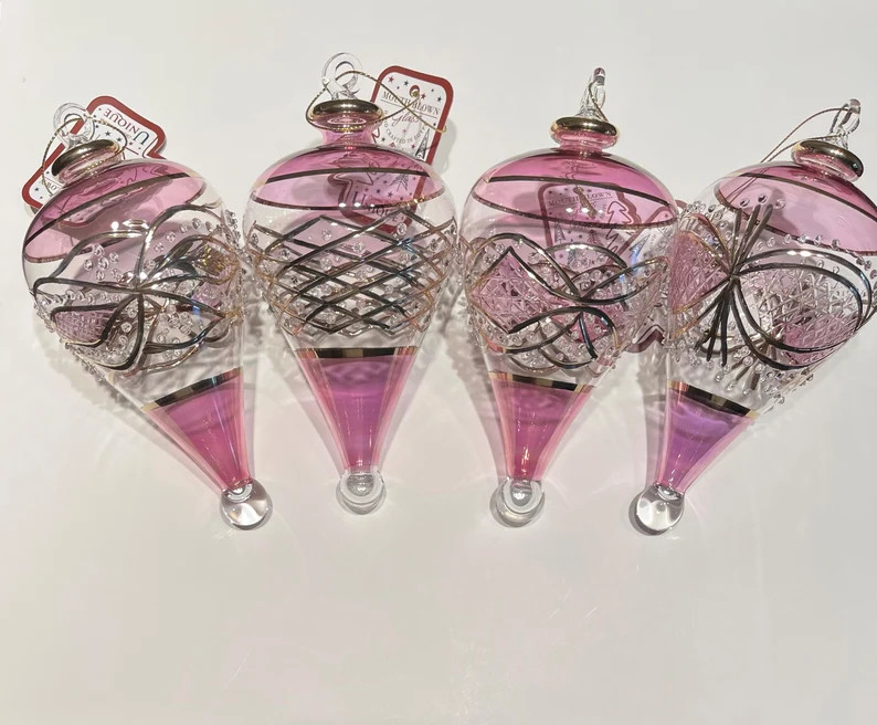Gold and Pink Glass Ornament Handmade Mouth Blown Unique Piece - Etsy | Etsy (US)