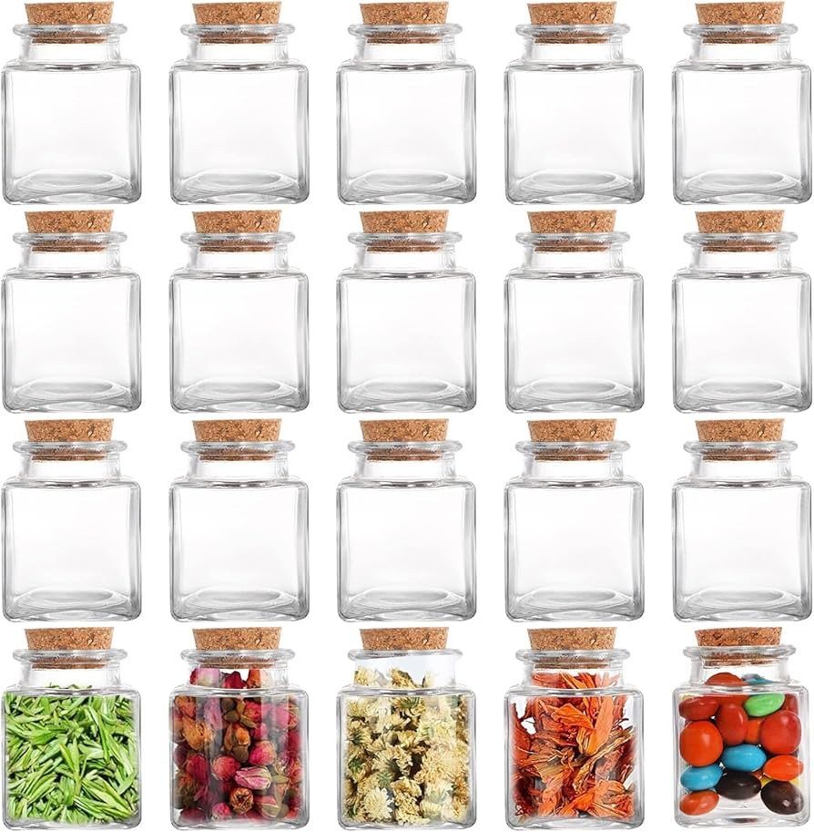 Amazon.com: Dicunoy 20 PCS Glass Favor Jars with Cork Lids, 2 OZ Mini Square Vials Bottles for He... | Amazon (US)