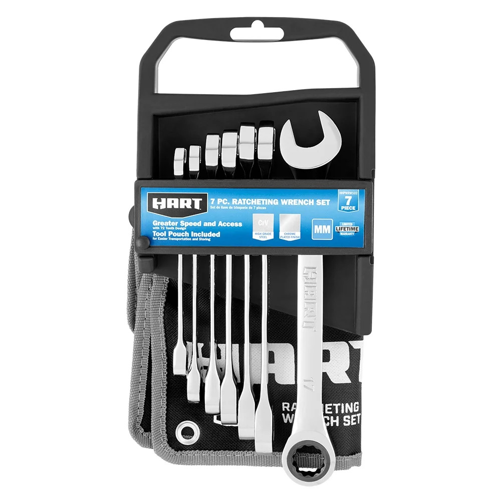 HART 7-Piece MM Ratcheting Wrench Set with Tool Pouch, Chrome Vanadium | Walmart (US)