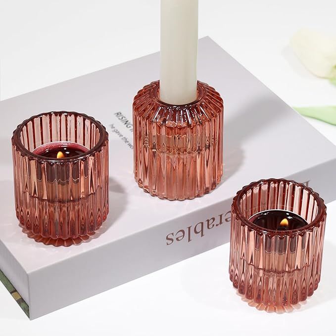 Reversible Candle Holder Set of 3 for Votive Candles, Taper Candles, Tealight Candles, and LED Ca... | Amazon (US)