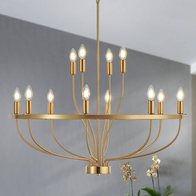 33.5" Modern Gold Chandelier Light Fixture Vintage Mid Century Modern 12-Lights Candle Style Chan... | Amazon (US)