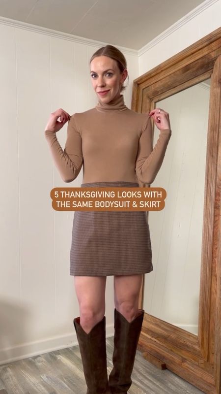 5 Thanksgiving outfit ideas using the same bodysuit and plaid mini skirt (under $35)

#LTKunder50 #LTKHoliday #LTKstyletip