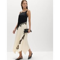 M&S Satin Colour Block Lace Trim Midaxi Cami Slip Dress Black Mix | Marks & Spencer (UK)