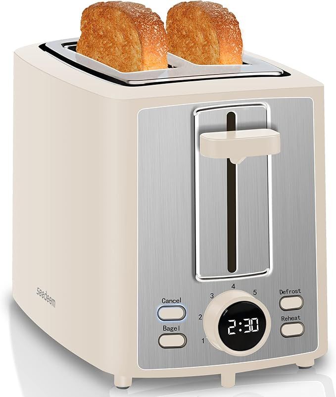 SEEDEEM Toaster 2 Slice, Bread Toaster with LCD Display, 7 Shade Settings, 1.４'' Extra Wide Slo... | Amazon (US)
