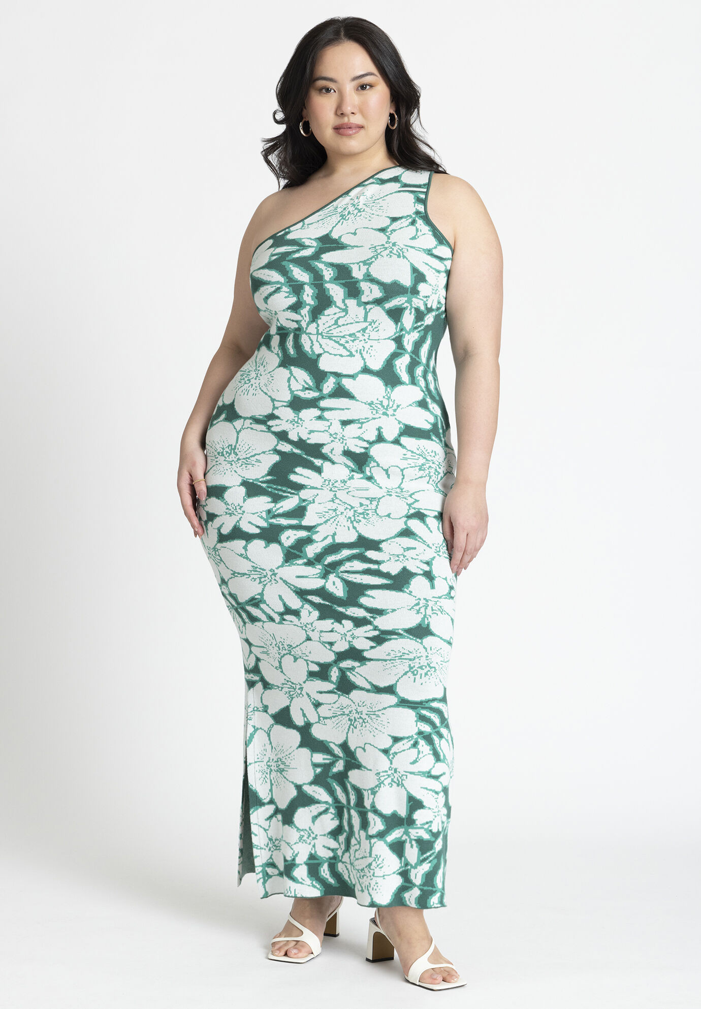 Intarsia One Shoulder Dress With Slits | Eloquii