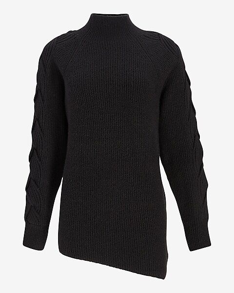 Cable Knit Sleeve Asymmetrical Tunic Sweater | Express