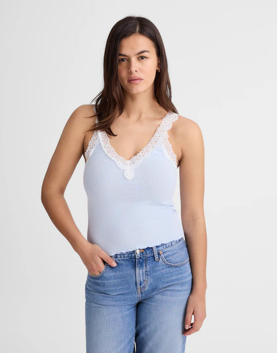 Lace-Trim Ribbed V-Neck Tank | Madewell