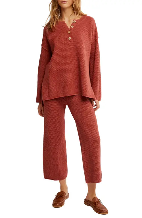 Free People free-est Hailee Waffle Stitch Long Sleeve Top & Wide Leg Pants Knit Set in Canyon Sunset at Nordstrom, Size X-Small | Nordstrom