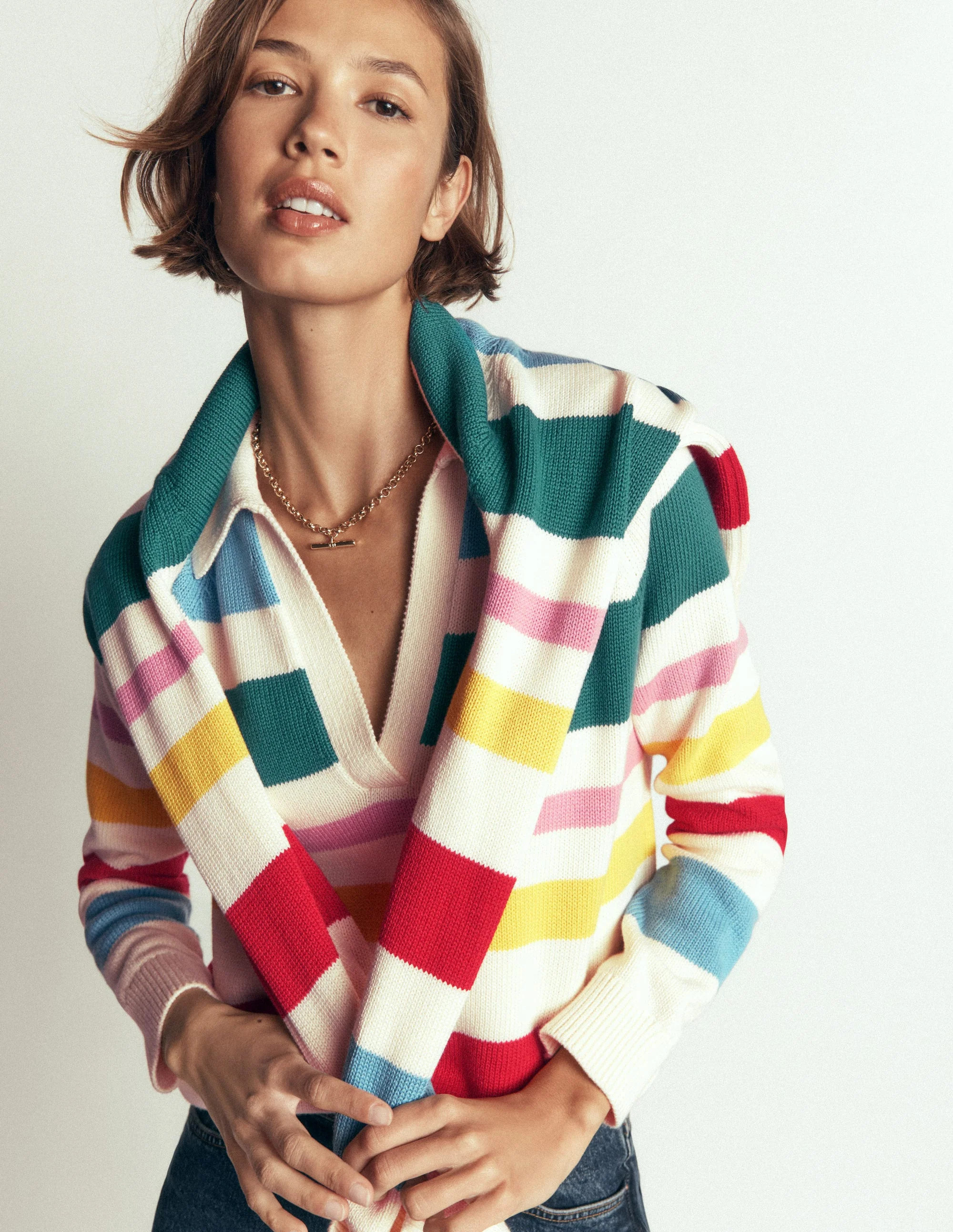 Lucy Cotton Henley Sweater-Multi Stripe | Boden (US)