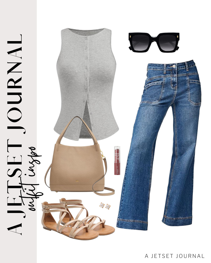 This classy CIDER button-down top pairs well with these EVALESS jeans! You can use the trendy Kattee handbag and DREAM PAIRS gladiator sandals to style this fit and then finish the look with e.l.f. Hydrating Core Lip Shine.

#LTKSeasonal #LTKSaleAlert #LTKTravel
 

 