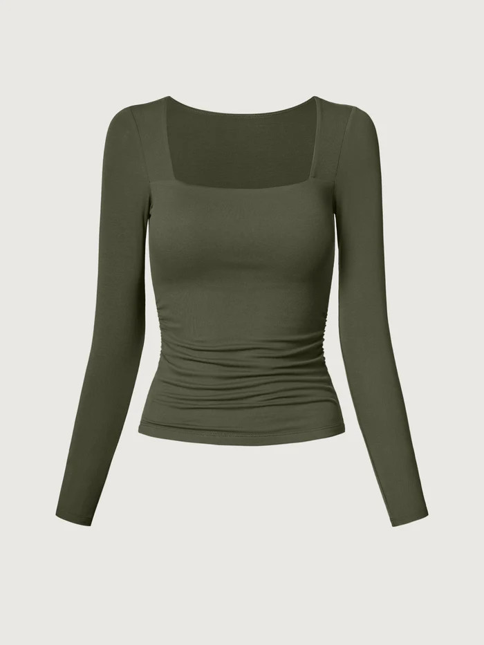 Square Neck Ruched Brami Top - Cocoa | OGL