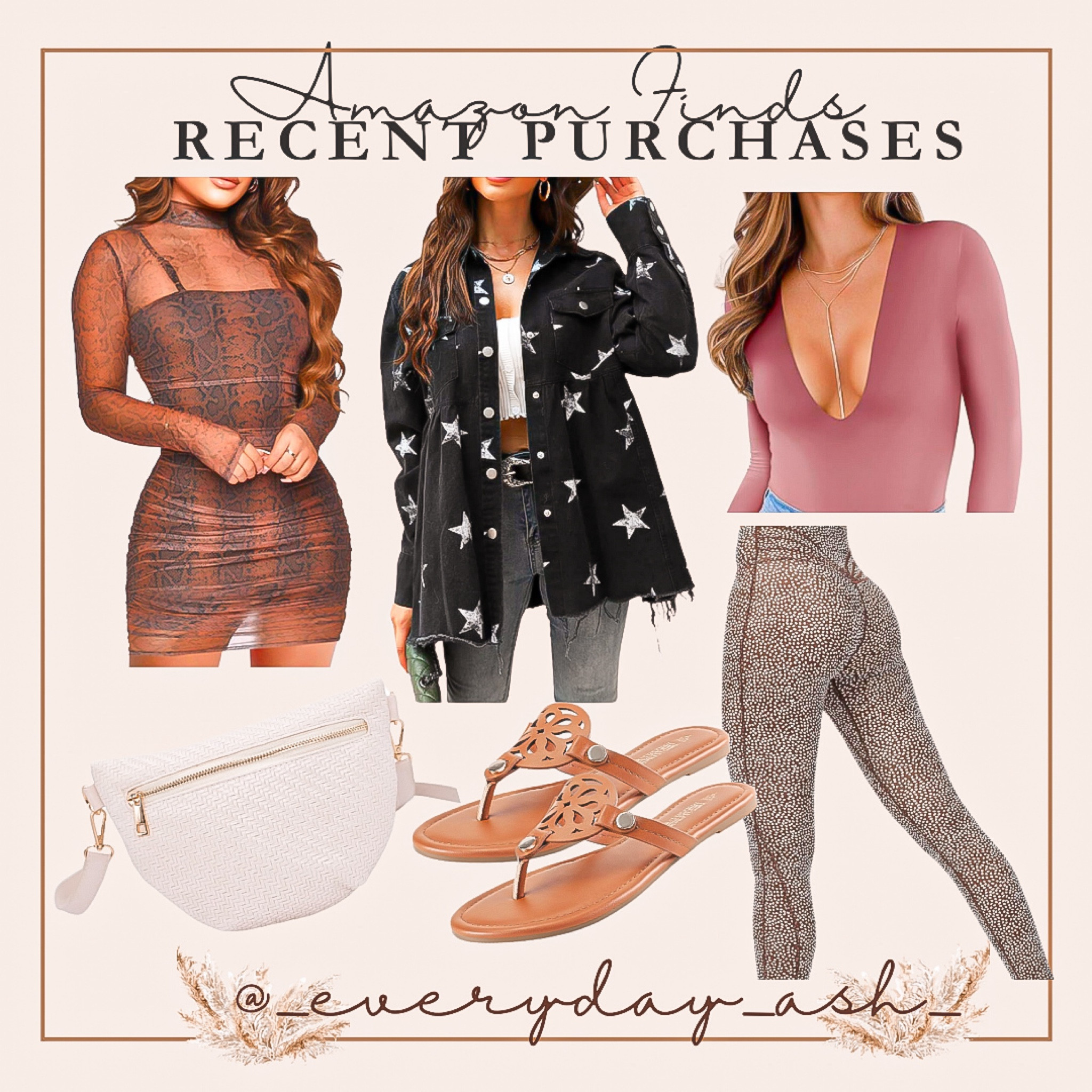 Recent Amazon orders 

These are a few of my recent Amazon purchases 😌🛍️

A few of these are still on their way for an upcoming trip - 

You won’t believe the price of the belt bag 👏👏

Amazon spring sale, sale alert, gift for her, leopard dress, brown dress, mini dress, start jacket, mauve bodysuit, white belt Bag, sandals, flip flops, leggings , women’s fashion, spring fashion 

#LTKtravel #LTKstyletip #LTKfindsunder50