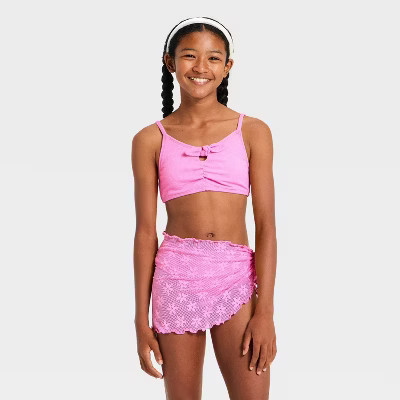 Girls' 3pc Spring Blossom Bikini Set - art class™ Pink M | Target