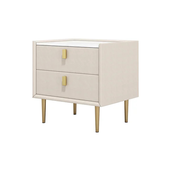 Modern Bedside Table with 2 Drawers PU Leather Bedside Table in Light Grey | Homary