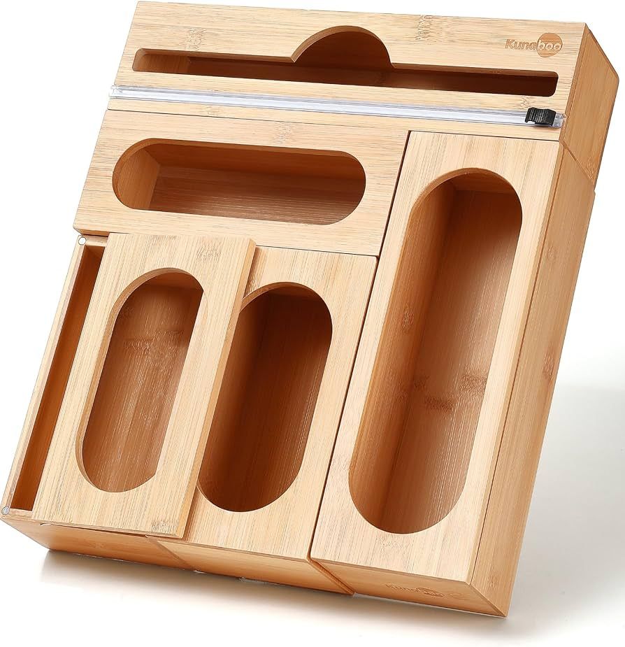 KUNABOO Bamboo Ziplock Bag Storage Organizer, 5 Boxes Set Drawer Organizer for Ziplock Bags and F... | Amazon (US)
