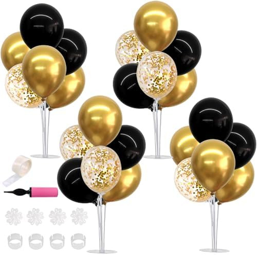 TONIFUL 4 Set Black Gold Balloon Centerpieces for Table,Balloon Stand Kit for Black Gold Party De... | Amazon (US)