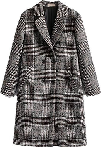 Face Dream Women Winter Plaid Overcoat Double Breasted Woolen Long Coat Grey | Amazon (US)