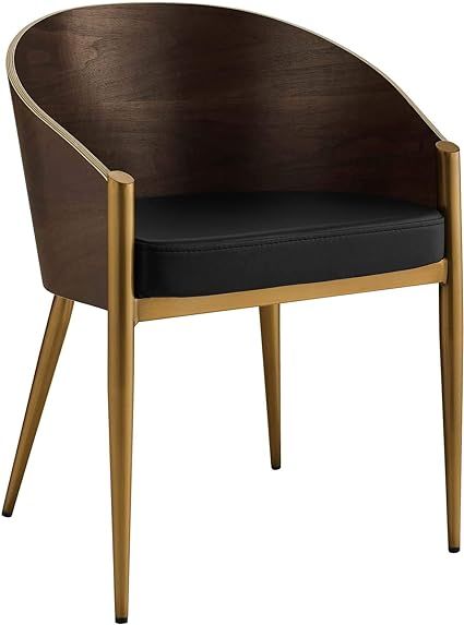 Modway Cooper Mid-Century Dining Chair in Faux Leather Upholstered Seat and Gold Legs in Gold | Amazon (US)