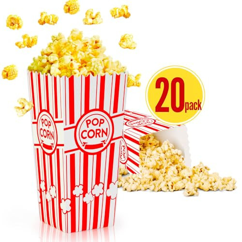 ZEEGO0 20-Pack Popcorn Boxes, Sturdy and Durable Popcorn Bucket, 7.75in Tall Large Capacity Popcorn Containers, Cups & Bowls, Convenient Movie Night Supplies, Perfect for Families, Parties, Carnivals | Amazon (US)