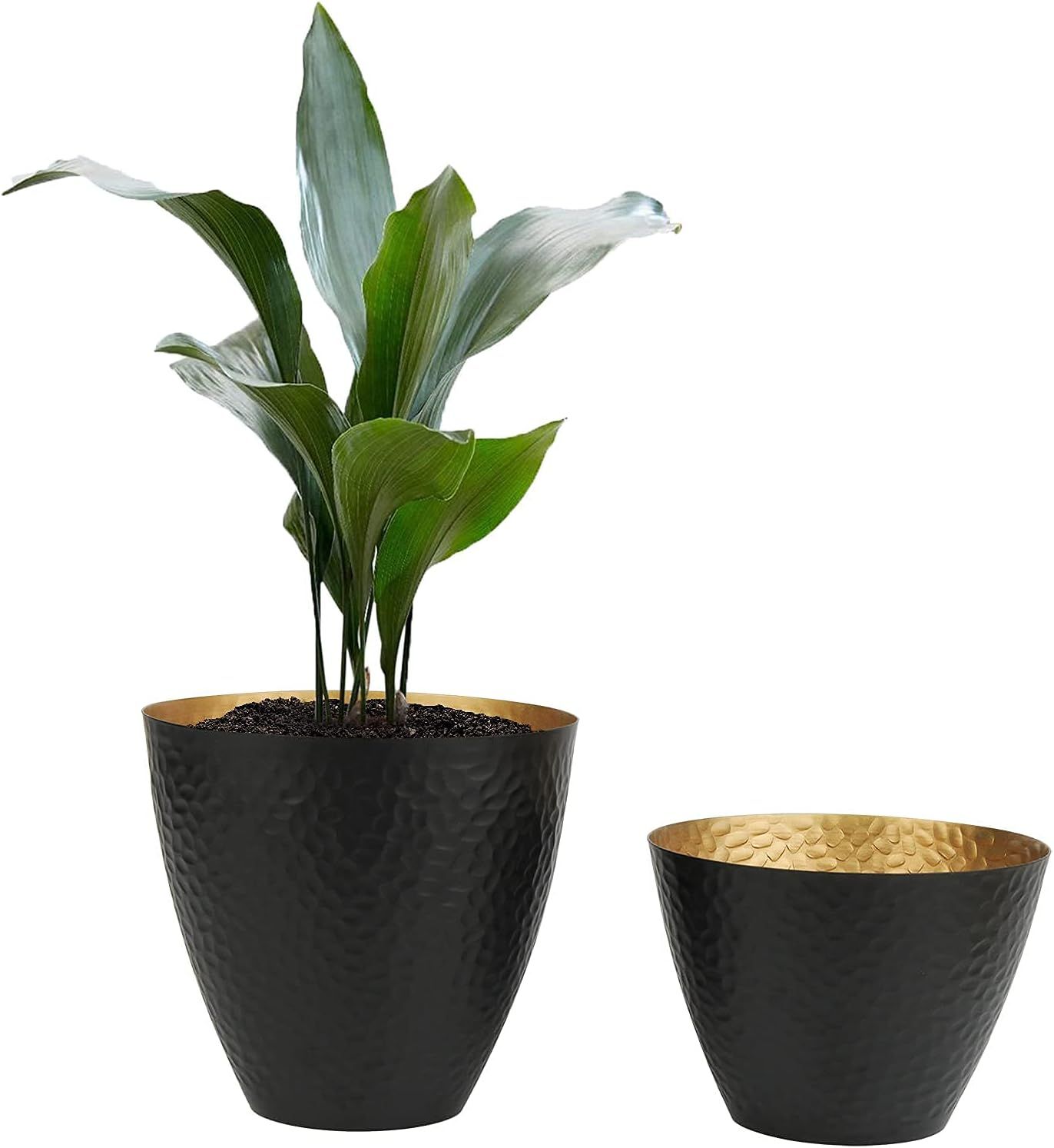Vixdonos Hammered Plant Pots 7.1/6.7 Inch Indoor Decorative Flower Pots Set of 2 Round Metal Plan... | Amazon (US)