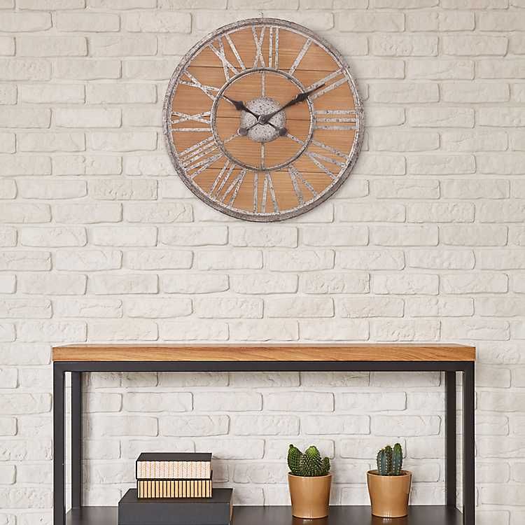 Rustic Wood Galvanized Roman Numeral Wall Clock | Kirkland's Home