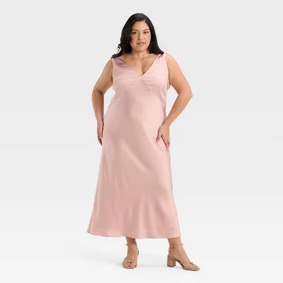 Women's Satin Slip Maxi Dress - A New Day™ Light Pink 3X | Target