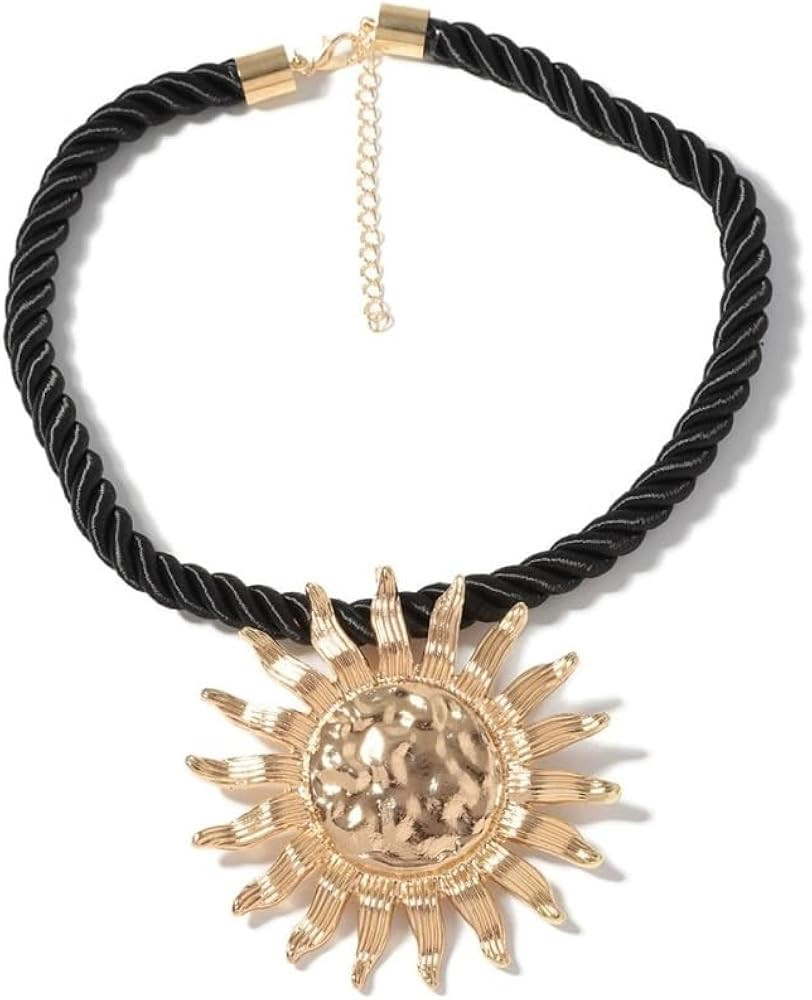 Dtja Large Sun Flower Pendant Necklace for Women Gold Plated Boho Handmade Hammered Sunflower Rop... | Amazon (US)
