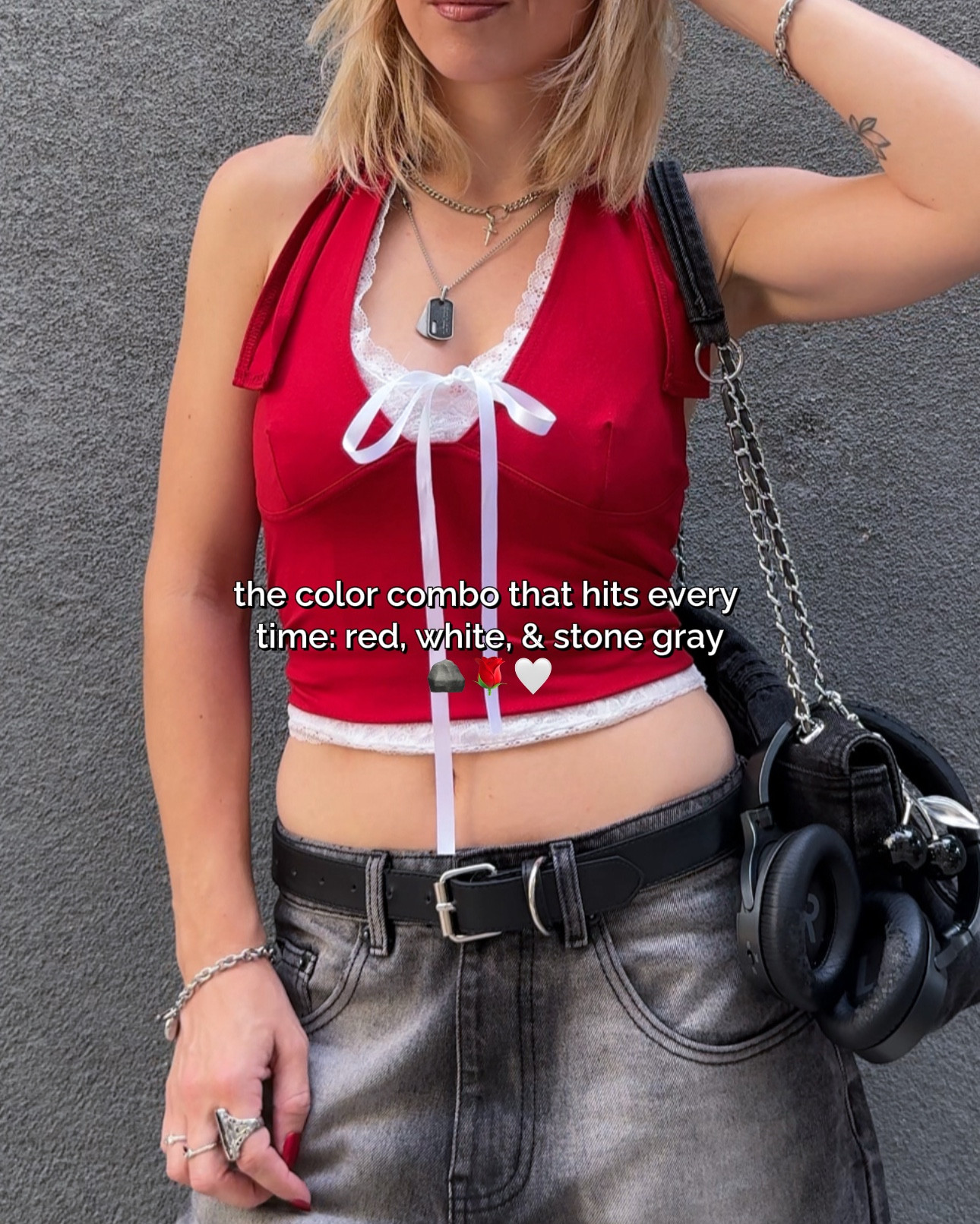 hi guys! here is one of my favorite ways to style red in my outfits! ♥️ red is such a great color if you really want to make it pop! i typically don’t wear blue jeans, so i like to style my red outfits with dark gray & white :)  the white helps brighten up the look & adds contrast, while the red is the nice pop that grabs your attention!

my jorts are from minga london! i was unable to link them so i linked some similar options

 #colorcombo #red #redoutfit #zerogatekeeping 

#LTKootd