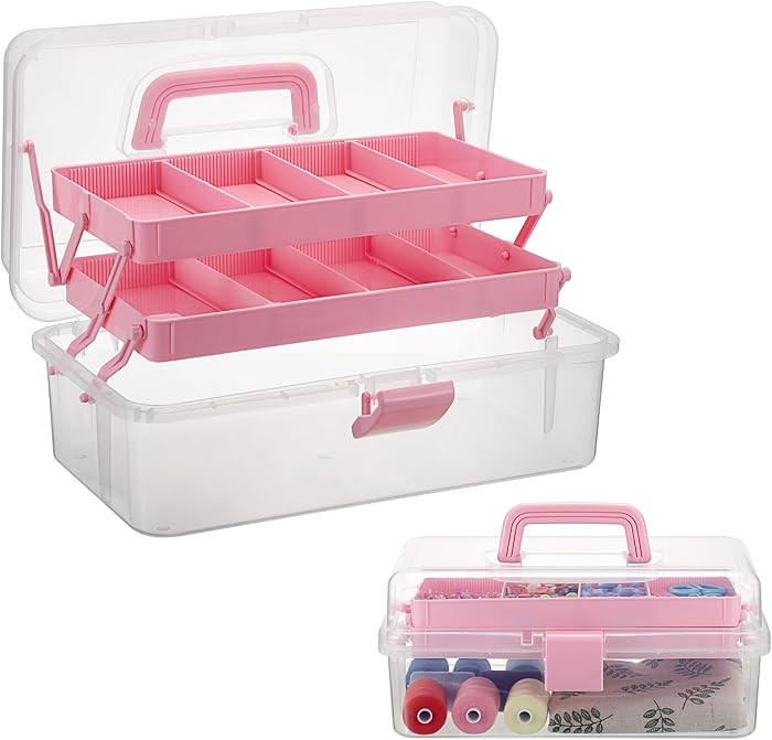 BTSKY 3-Layer Clear Plastic Dividing Storage Box Craft Organizer and Storage with Adjustable Spac... | Amazon (US)