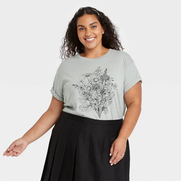 Women's Kindness Short Sleeve Graphic T-Shirt - Green Floral | Target