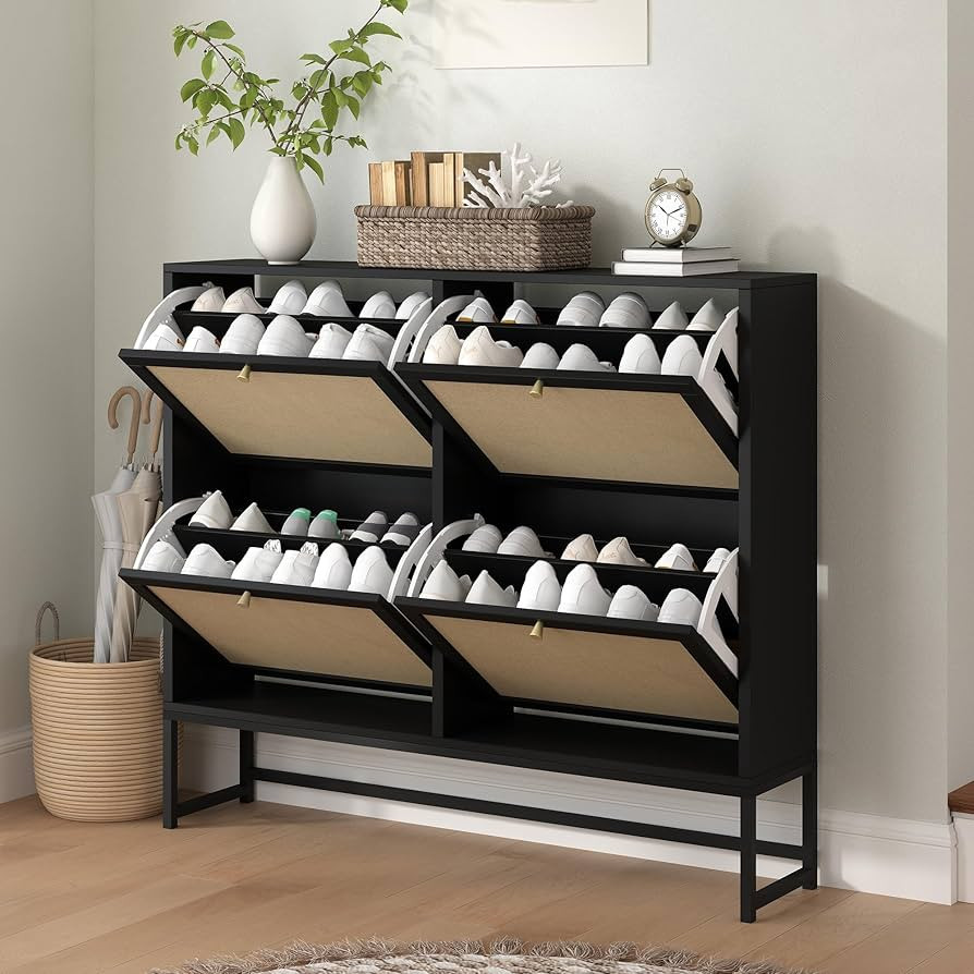 Shoe Cabinet, Shoe Storage Cabinet with 4 Flax Flip Drawers and Mental Legs,Shoe Rack Free Standi... | Amazon (US)