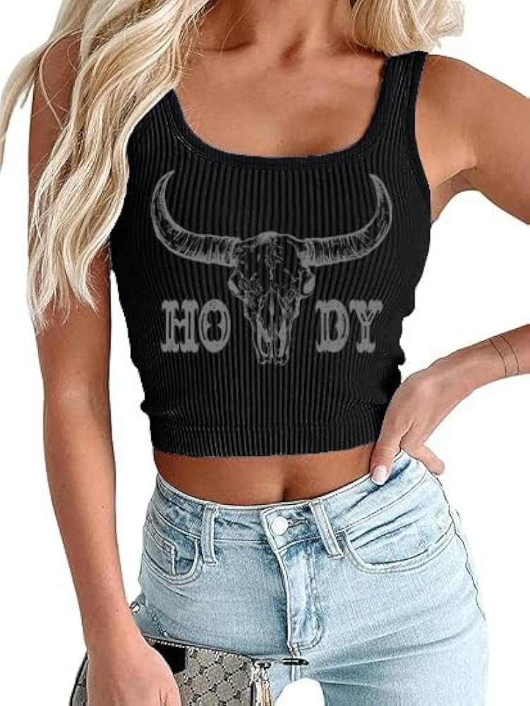 Women's Cowgirl Country Concert Sleeveless Cropped Tank Top Summer Casual Cowboy Shirt Western Gr... | Amazon (US)