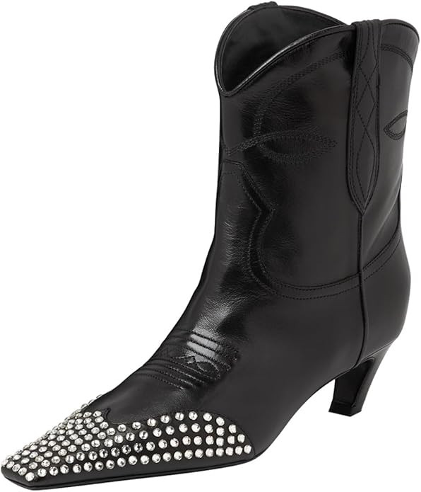 FSJ Women Square Toe Comfort Kitten Low Heel Ankle Boot Pull On Bootie Winter Cowgirl Cowboy Casu... | Amazon (US)