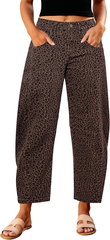 GRAPENT Barrel Jeans for Women High Waist Baggy Cropped Stretch Denim Pants | Amazon (US)