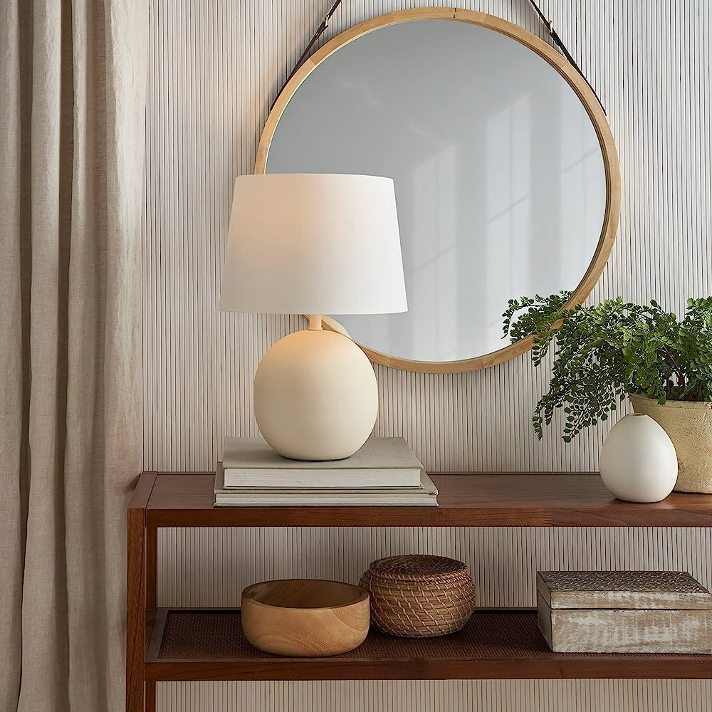 Nourison 18" Modern Farmhouse Ivory Round Table Lamp for Bedroom, Living Room, Dining Room, Accen... | Amazon (US)