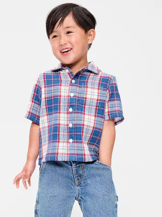 Short-Sleeve Double-Weave Cotton Shirt for Toddler Boys | Old Navy (US)