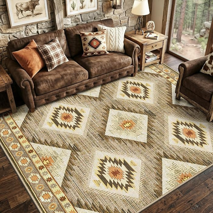 Area Rug 5x7 Rug Machine Washable Non-Slip Low Pile Print Pattern Western Rug for Living Room Bed... | Amazon (US)