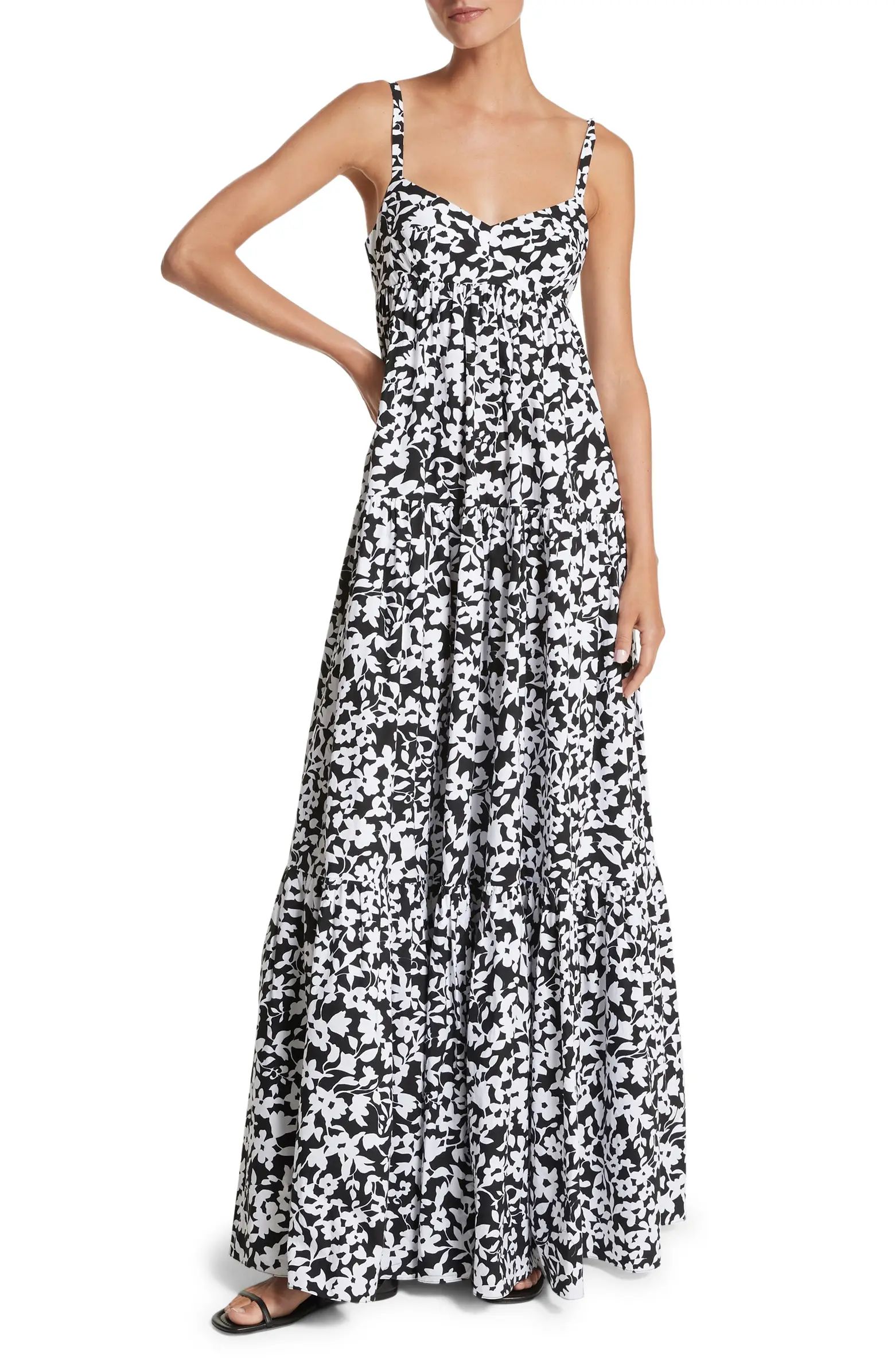 Michael Kors Collection Floral Print Tiered Cotton Poplin Maxi Dress | Nordstrom | Nordstrom