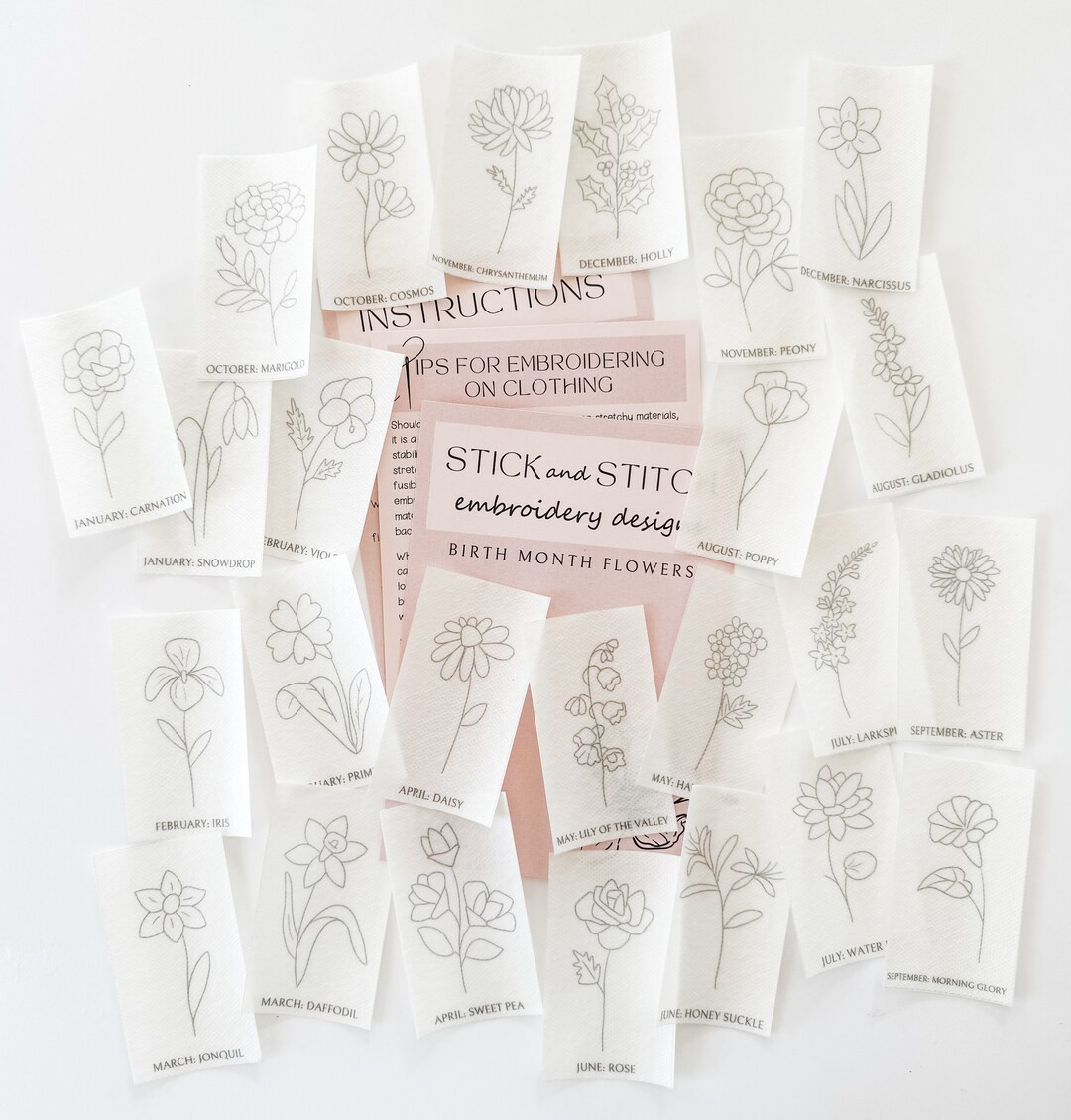 Birth Month Flowers Stick and Stitch Embroidery Designs Embroidered Clothing Thread Unraveled - E... | Etsy (US)