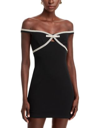 AQUA Crystal Bow Off-the-Shoulder Mini Dress - Exclusive  | Bloomingdale's Women | Bloomingdale's (US)