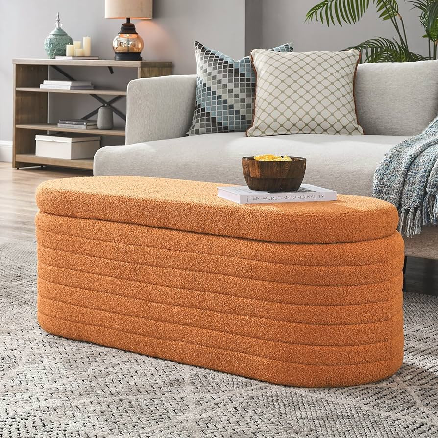 Niccae Teddy Velvet Oval Bedroom Storage Stool, Decorated and Soft Skin Friendly Teddy Fabric, Su... | Amazon (US)