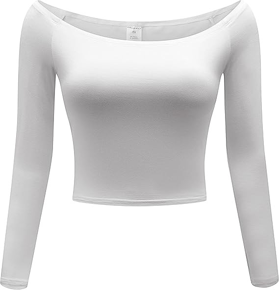 OThread & Co. Women's Off Shoulder Long Sleeve Crop Top Comfy Basic Stretch Layer Shirt | Amazon (US)